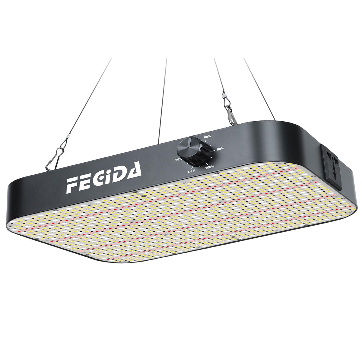 FECiDA front view of LED grow light showing slim profile and light output benefit