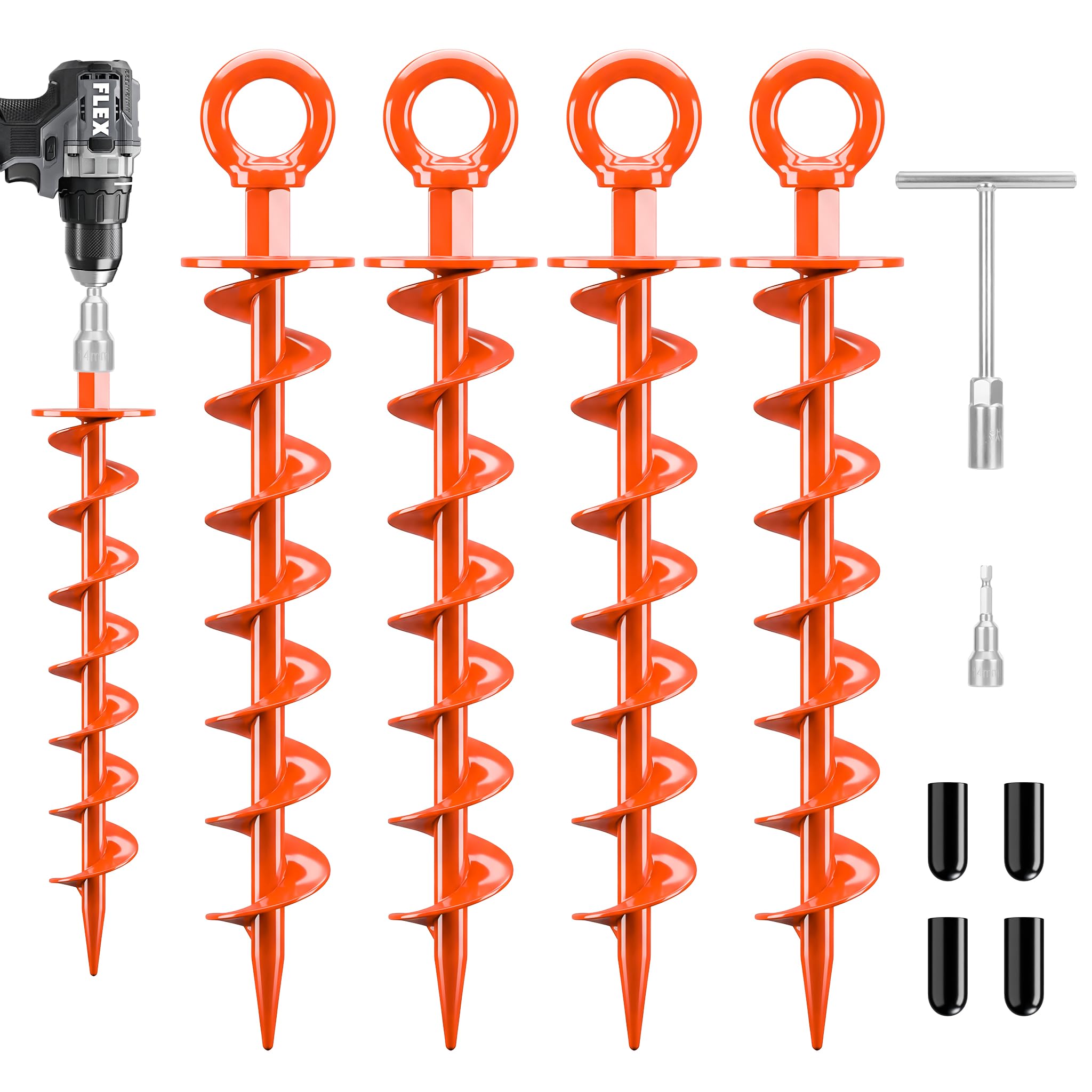 FEED GARDEN front view of 4-pack anchors showing kit and tools for secure setup