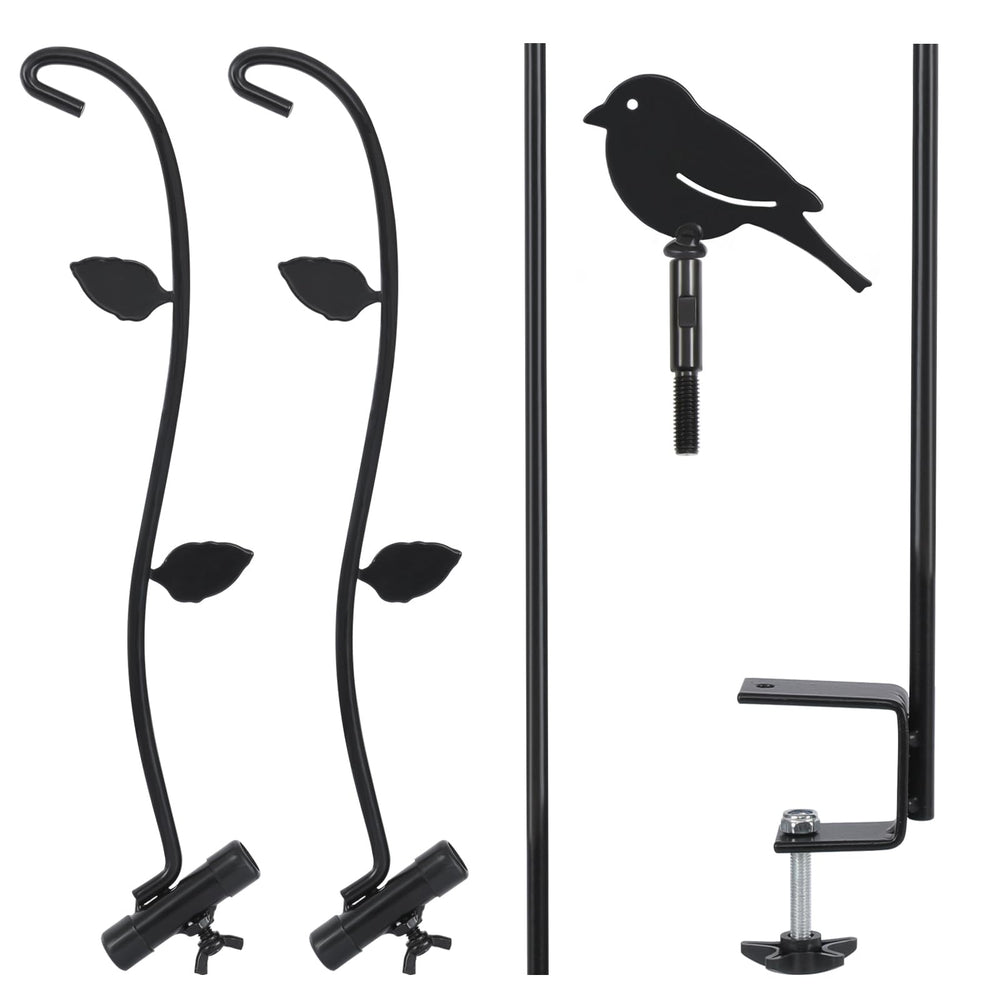 FEED GARDEN pole mounted on deck rail side view demonstrating secure clamp benefit