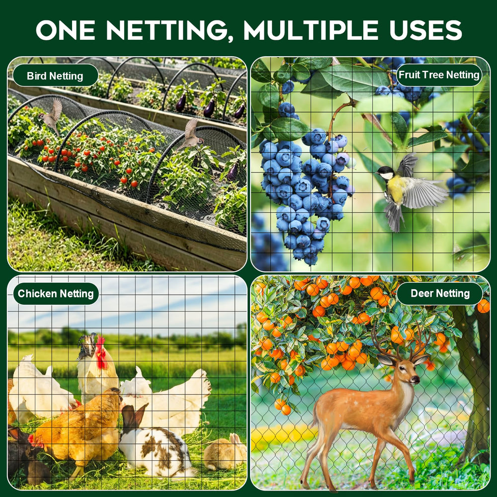 FEED GARDEN netting in use over raised bed protecting vegetables while allowing light