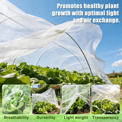 FEED GARDEN netting draped over raised bed protecting plants while allowing light