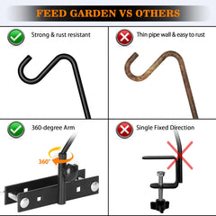 FEED GARDEN rotated hook illustrating 360-degree swivel for ideal feeder orientation
