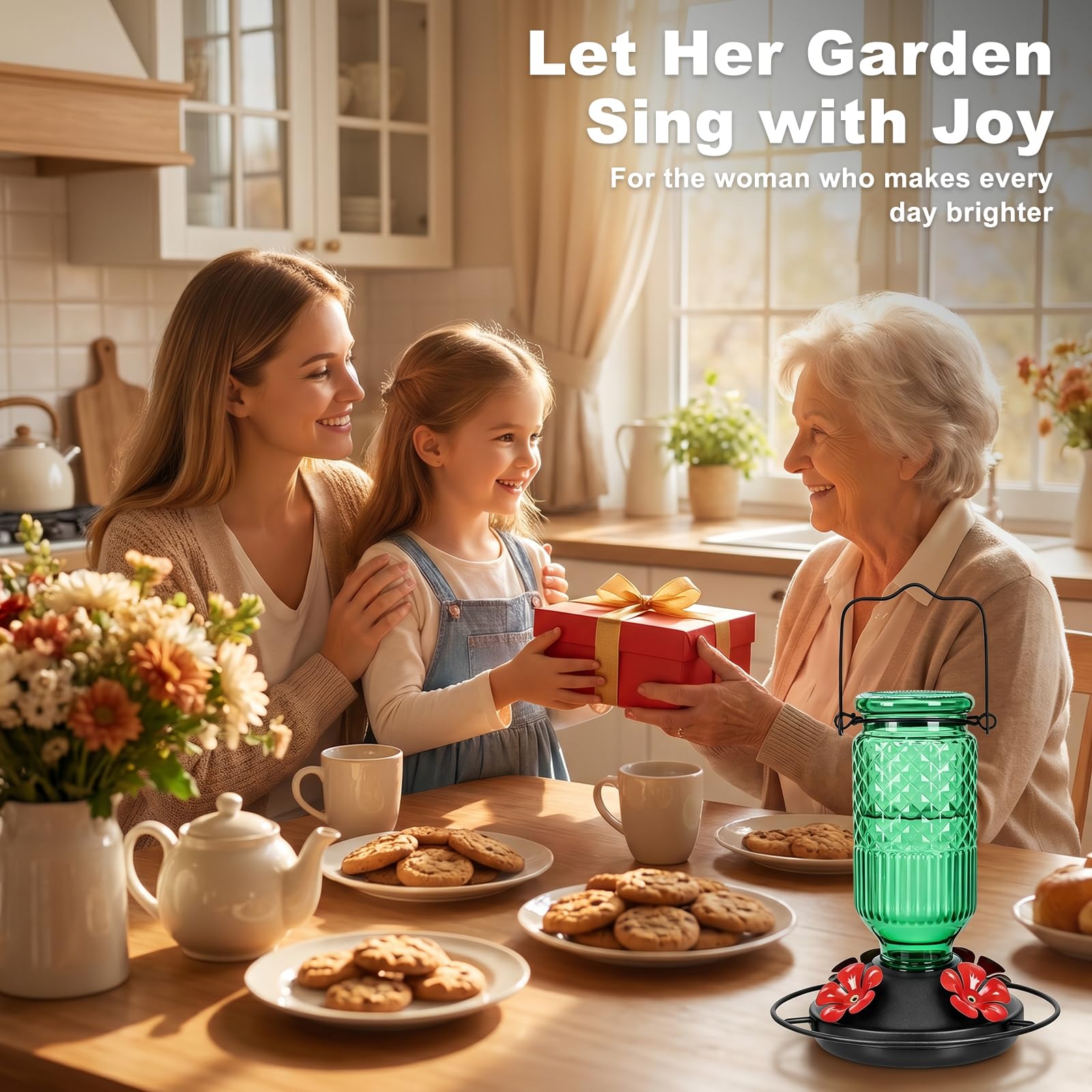 FEED GARDEN size comparison with hand holding bottle, shows practical 16oz capacity