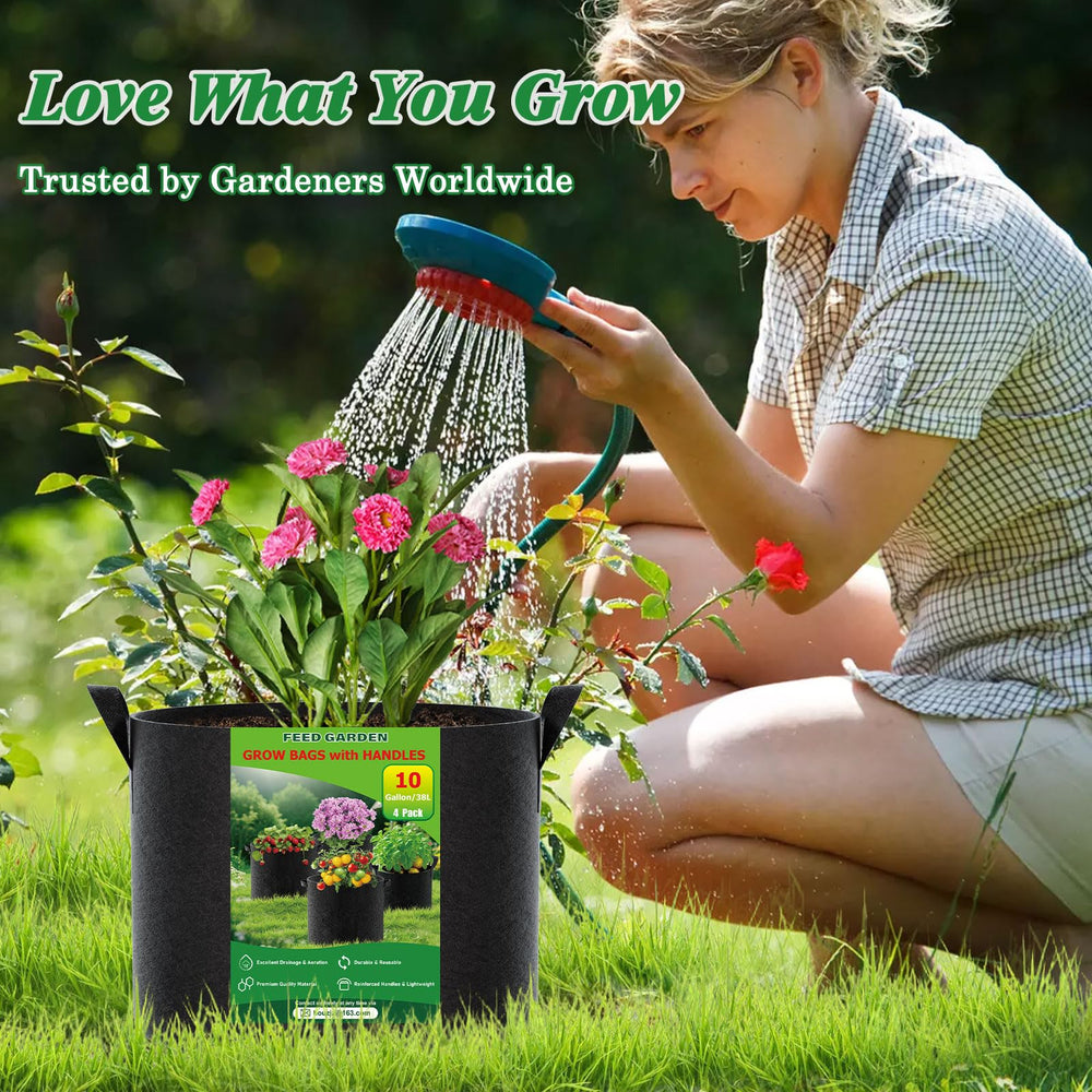 FEED GARDEN size comparison next to watering can illustrating actual 25 gallon scale