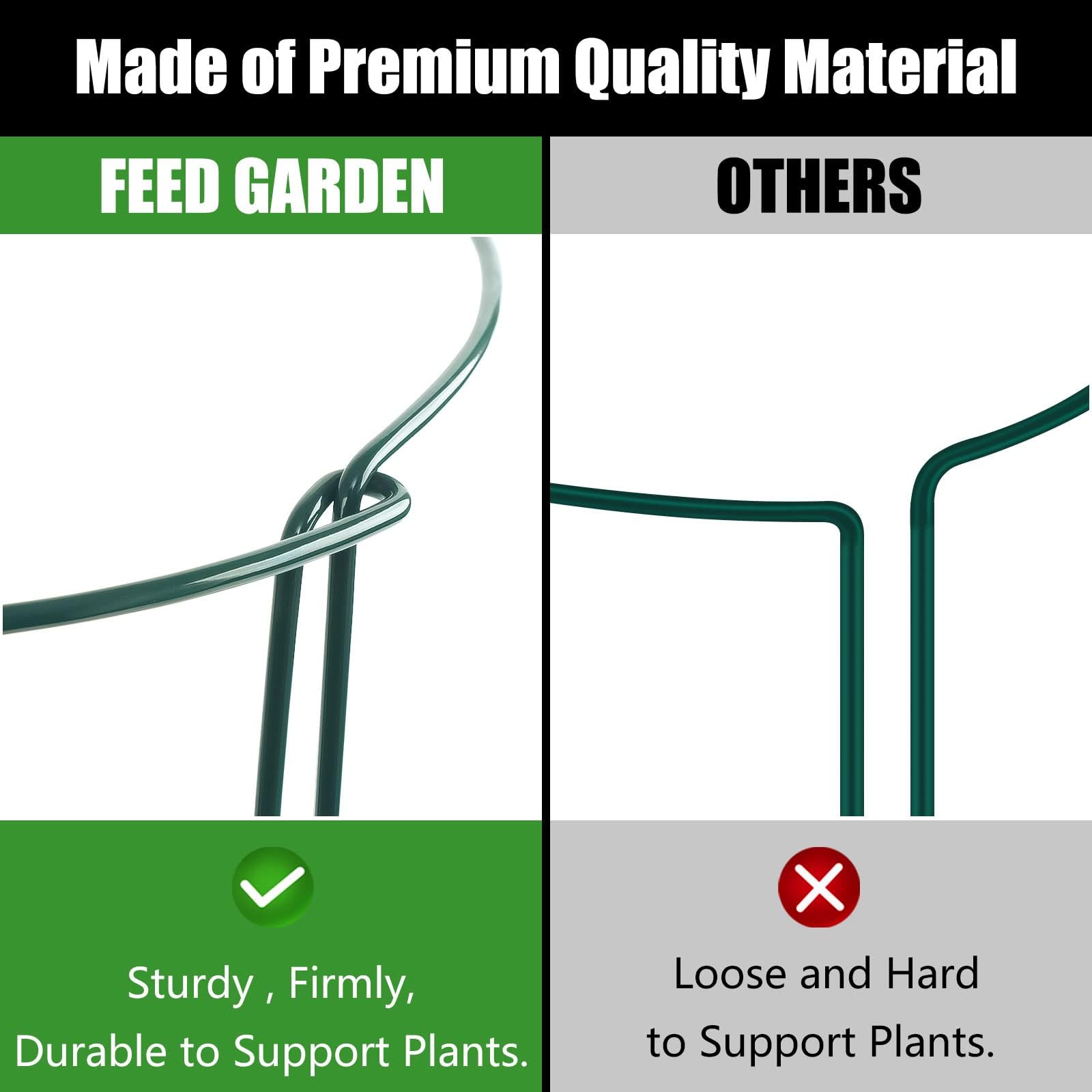 FEED GARDEN rings holding tomato stems upright for easier harvesting