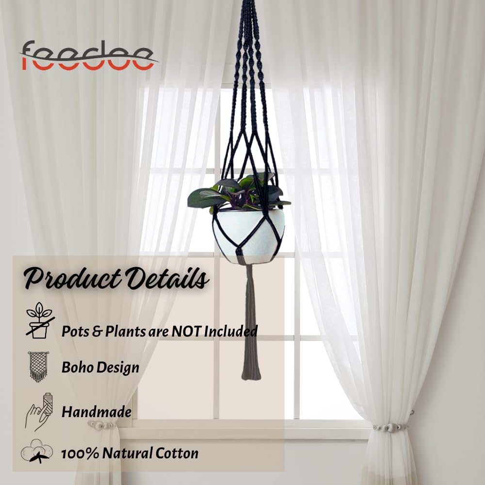 feedee macrame hanger holding a ceramic pot demonstrating stable indoor display