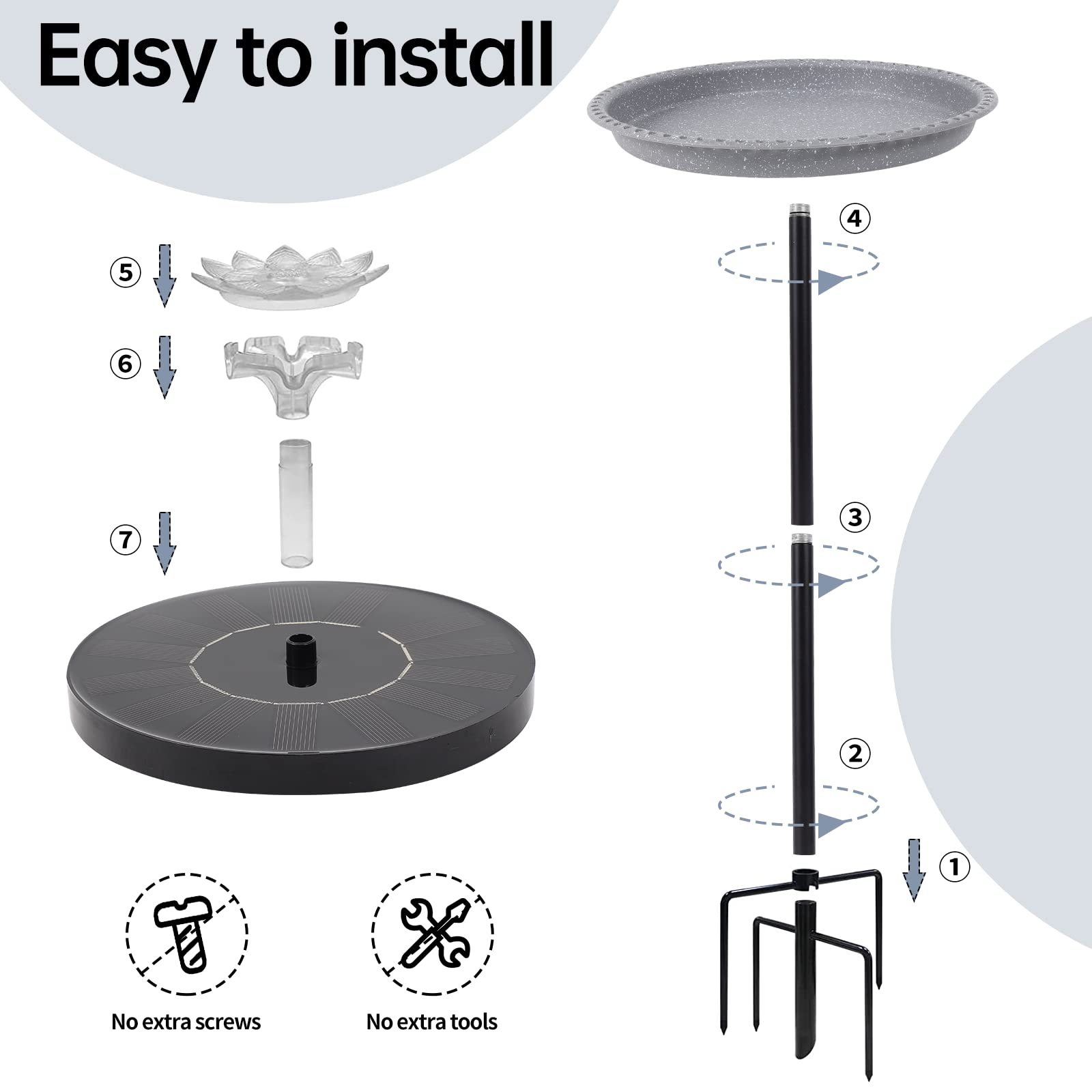 Feemiyo stake and 5-prong base detail showing stability for windy conditions