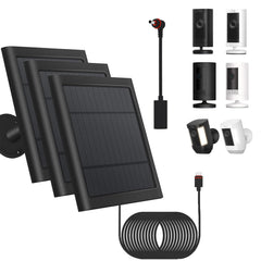 Fehuatenda front view of three solar panels showing weatherproof build and continuous power