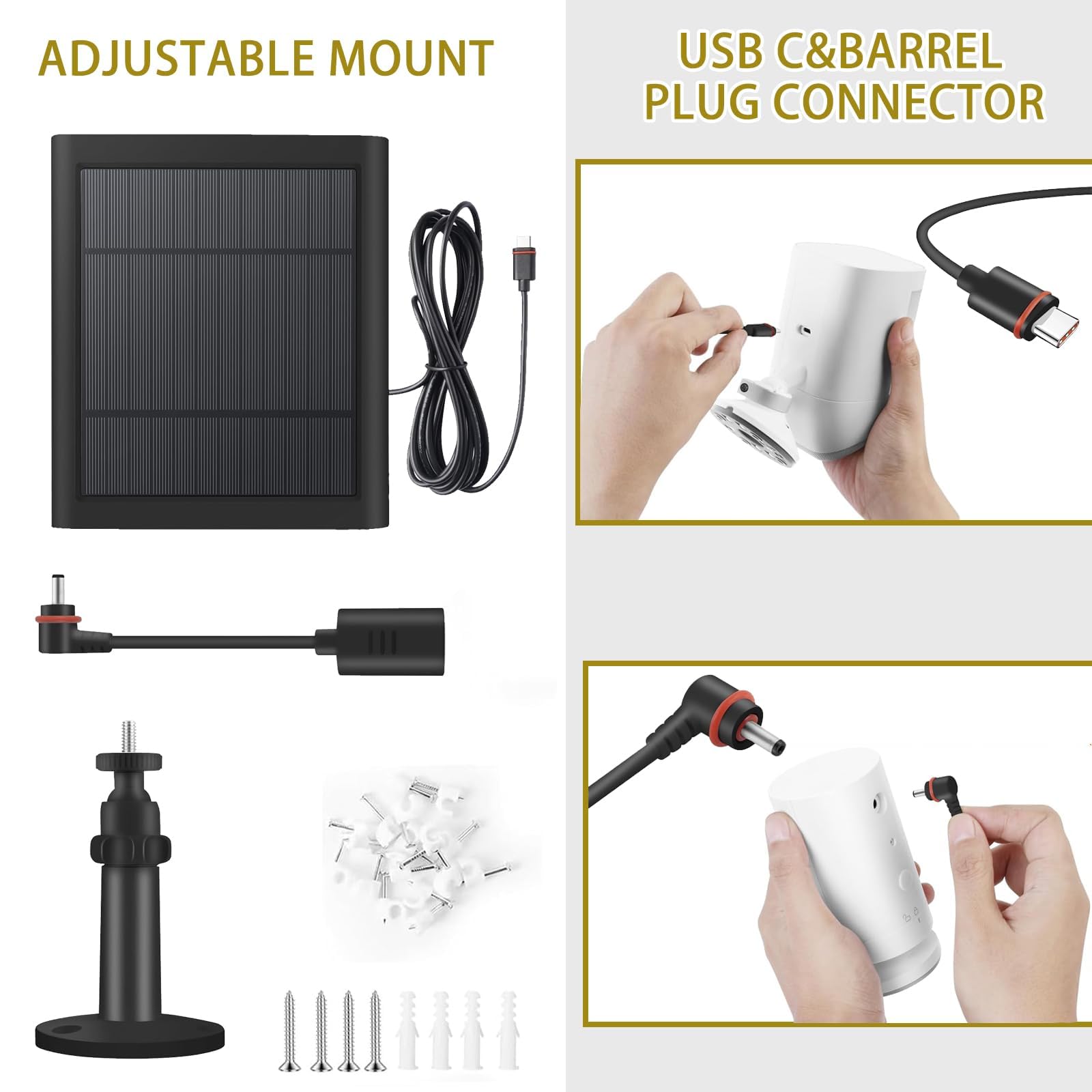 Fehuatenda package contents laid out showing panels, brackets, screws and cable clips
