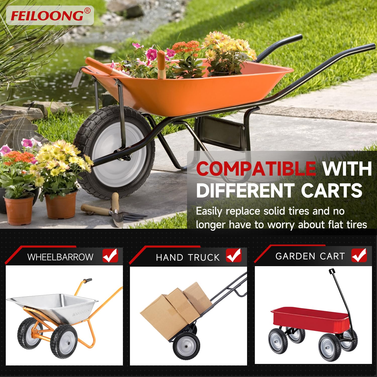 FEILOONG wheel beside ruler showing 14.5" diameter for accurate sizing and fit