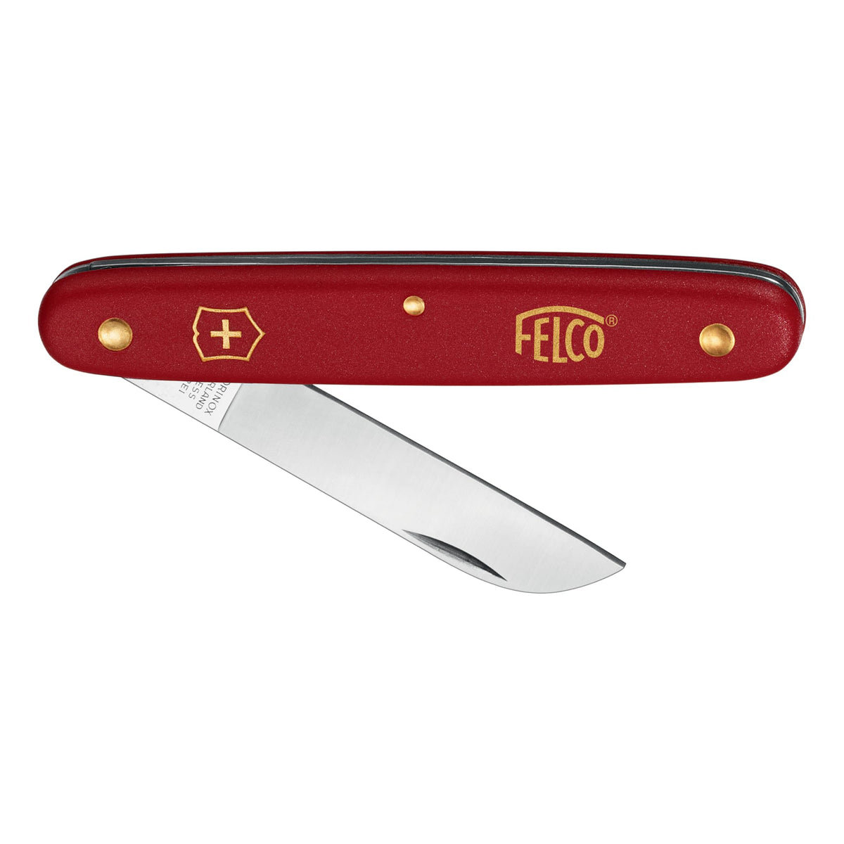 FELCO 3.90 50 front view with red nylon handle showing ergonomic grip and control