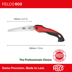 FELCO 602 chrome-plated blade close-up showing sharp teeth for faster cuts