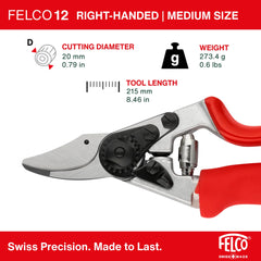 FELCO F-12 rubberized grip texture offering secure, comfortable hold
