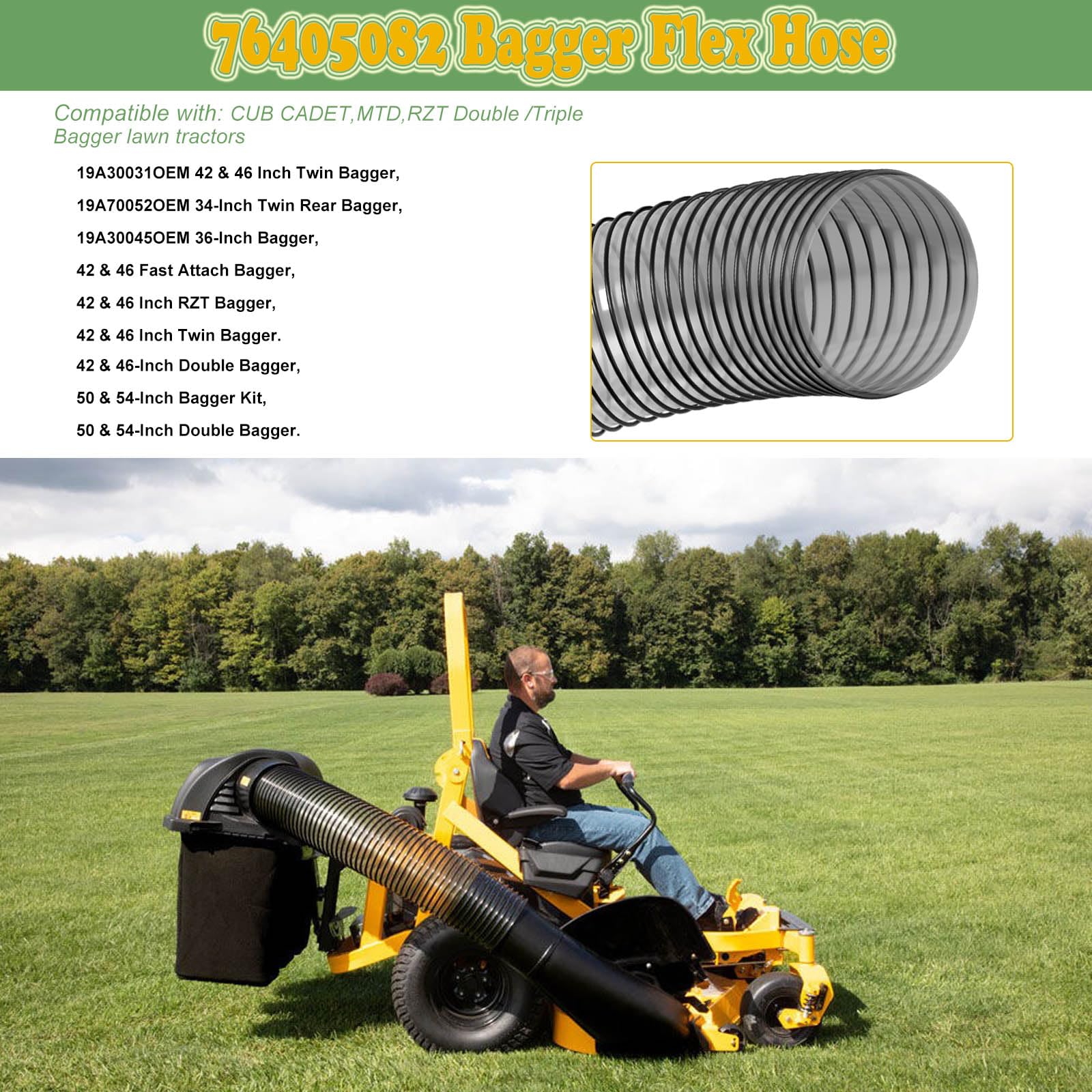 FELHOOD hose installed on Cub Cadet mower illustrating correct routing and airflow benefit