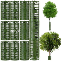 FELISTORY front pack of 20 tree guards showing contents and green finish for easy protection
