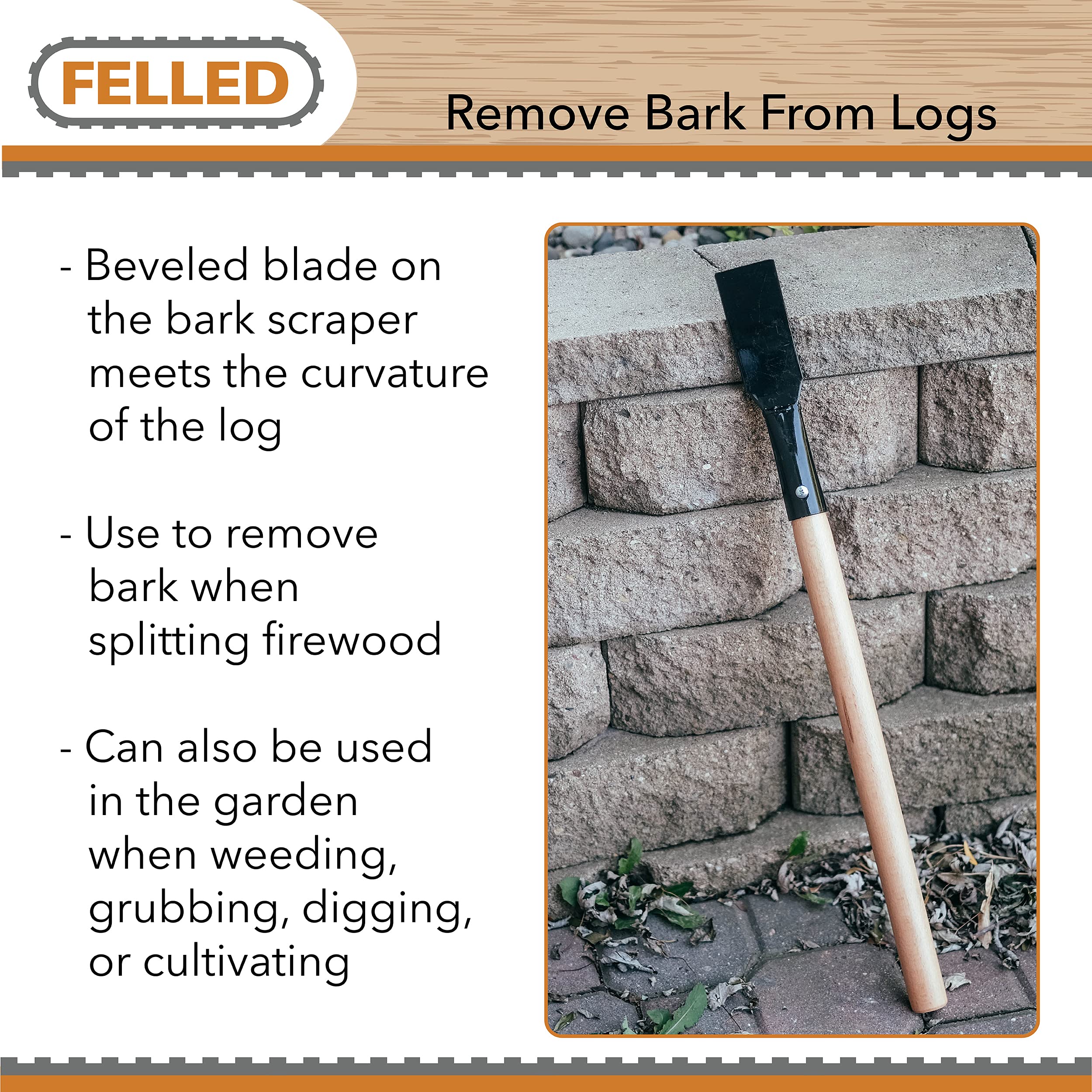 Felled tool beside ruler showing 25-inch overall length and leverage