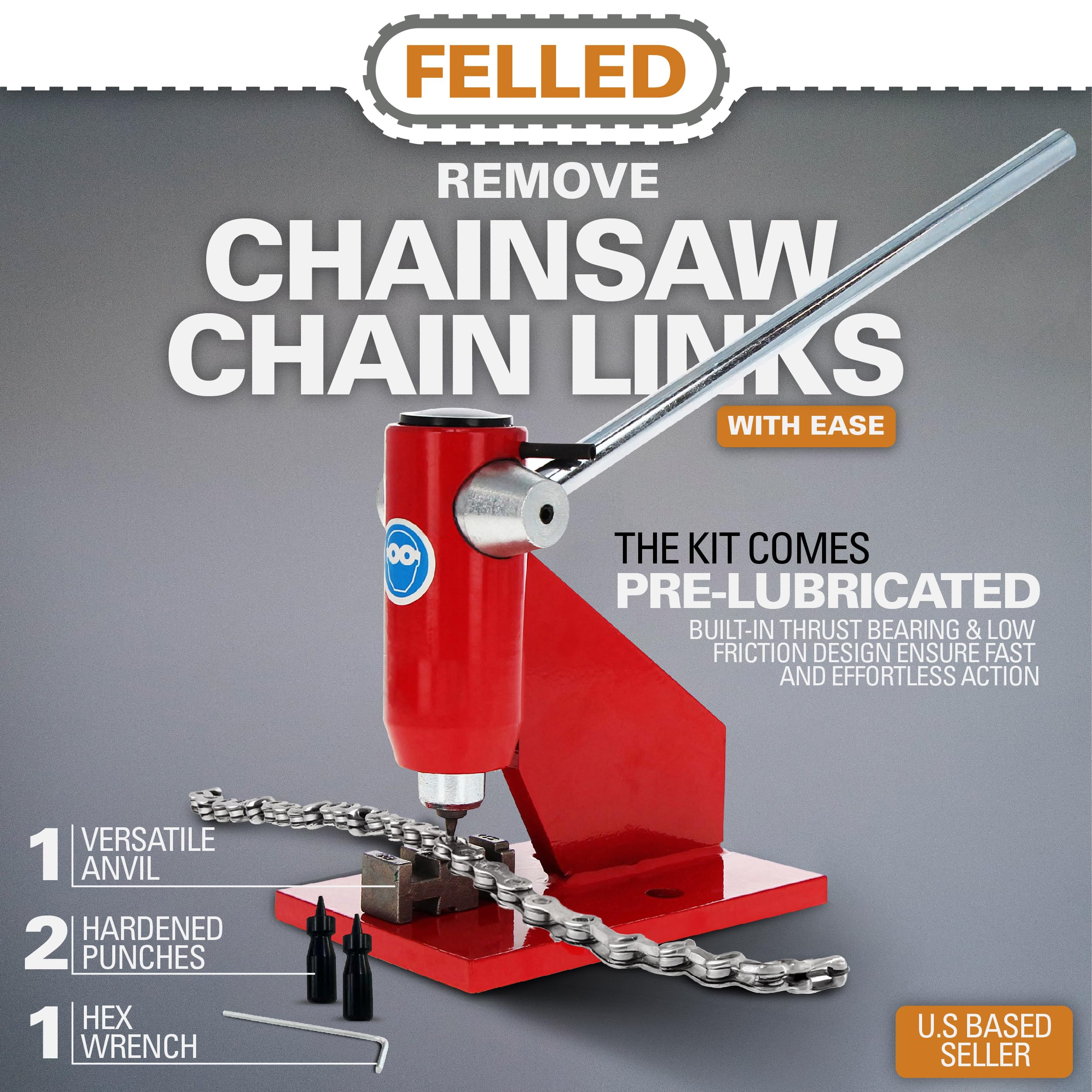 Felled handle and lever in operation showing extra leverage benefit