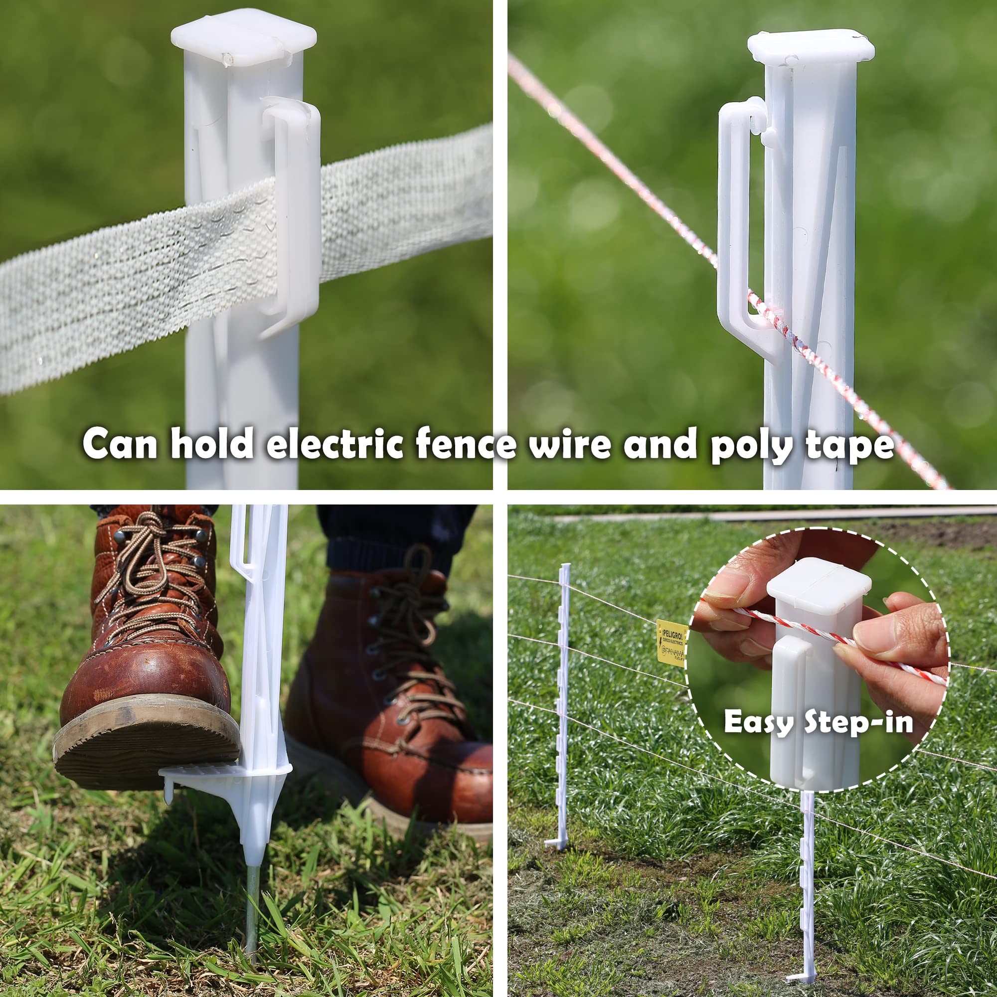 FENCE SHOCK molded clips at measured heights provide precise wire placement