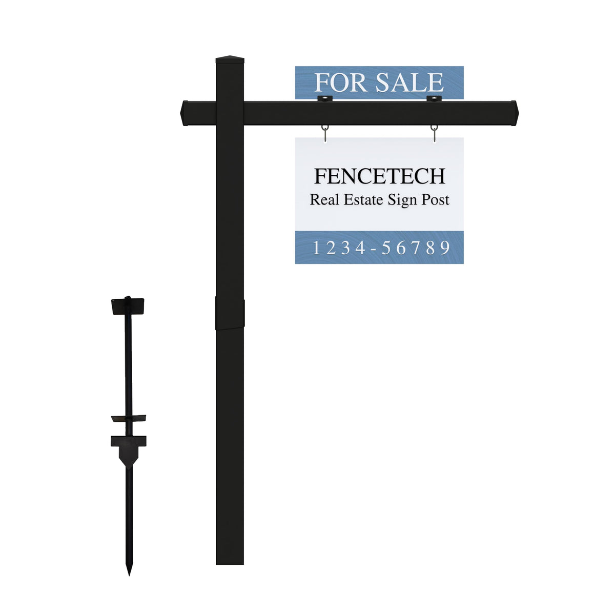 FENCETECH front view of assembled 6-foot black vinyl post showing clean curb appeal