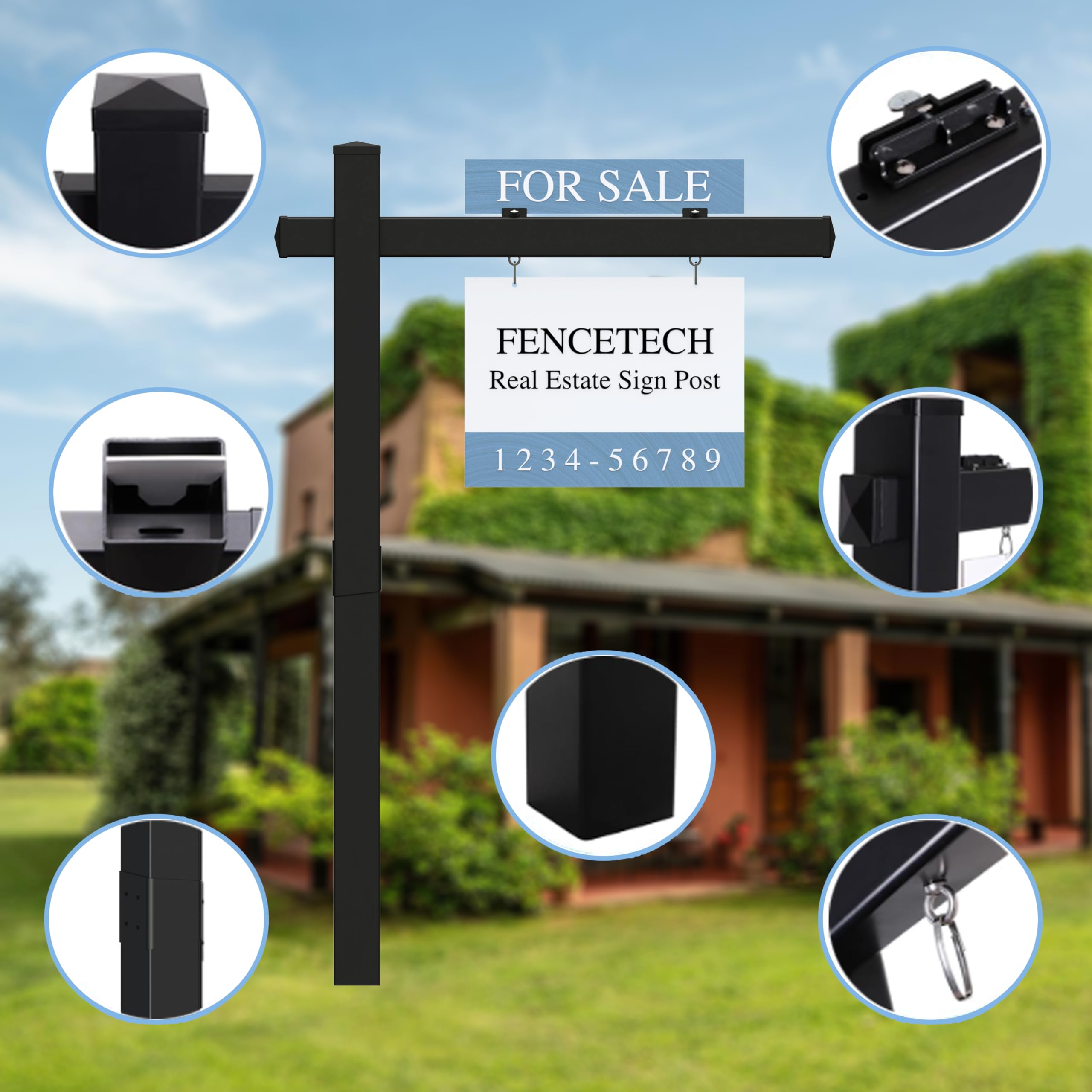 FENCETECH installed post on a lawn demonstrating clear street-side visibility