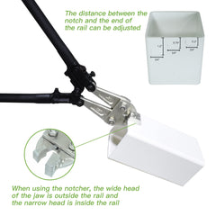 FENCETECH notcher head closeup showing cold-drawn steel and precise 3/4" notch benefit