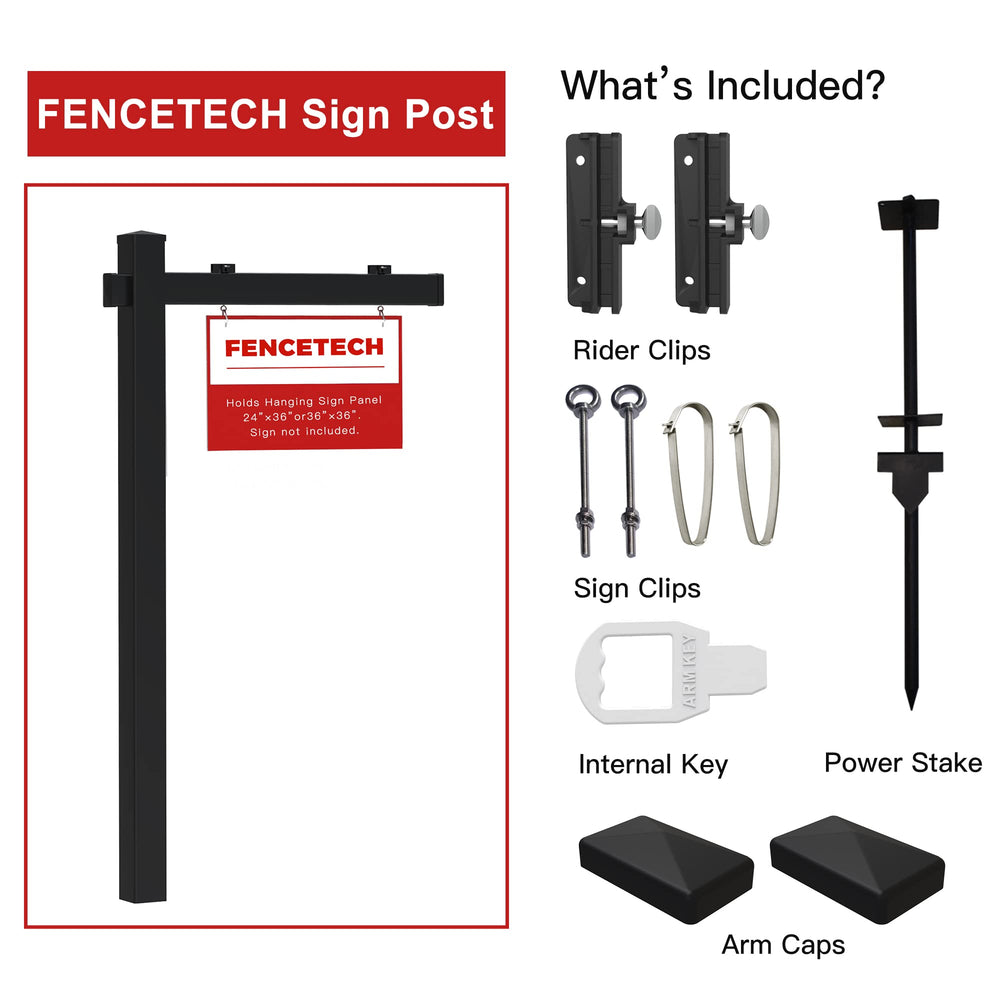 FENCETECH post with 36 inch sign mounted showing proper size fit