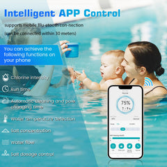 Fengind Wi‑Fi app screenshot showing remote chlorine and salt level monitoring