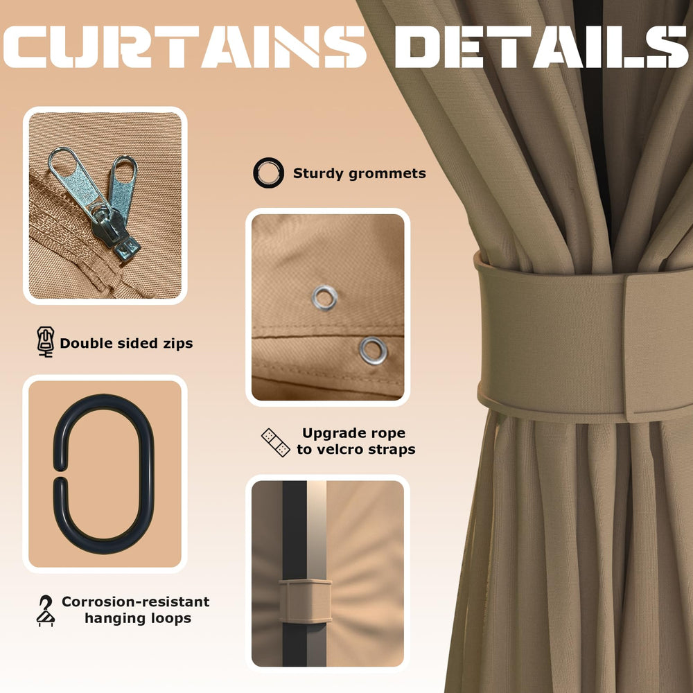 Fengind curtains installed on Allen Roth gazebo demonstrating proper fit