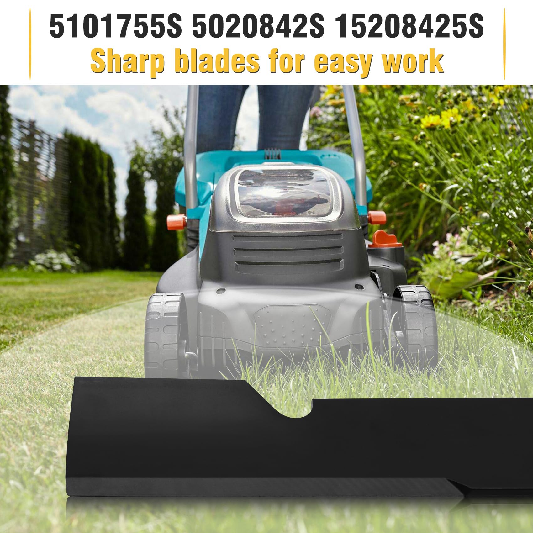 Fengind blade installed on mower deck with scale for correct sizing fit