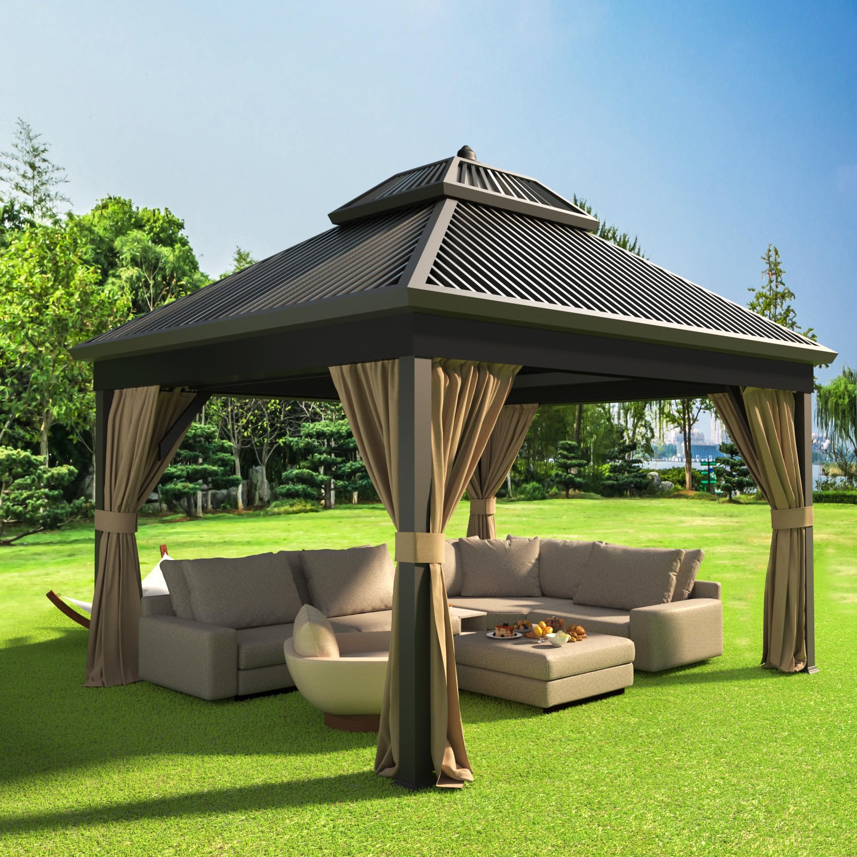 Fengind lifestyle shot of enclosed patio offering privacy and shade