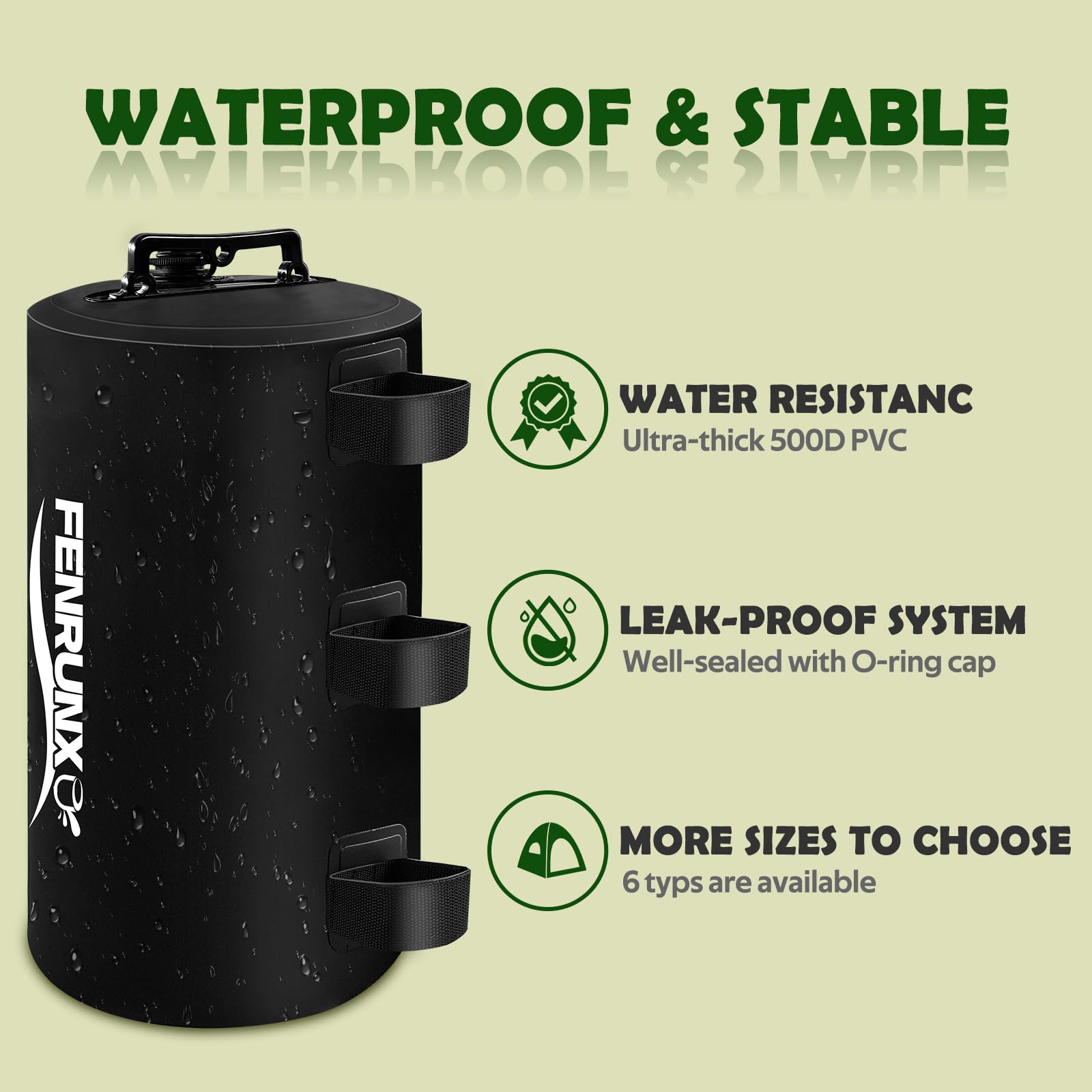 FENRUNXU filled weight attached to gazebo leg stabilizing canopy during use