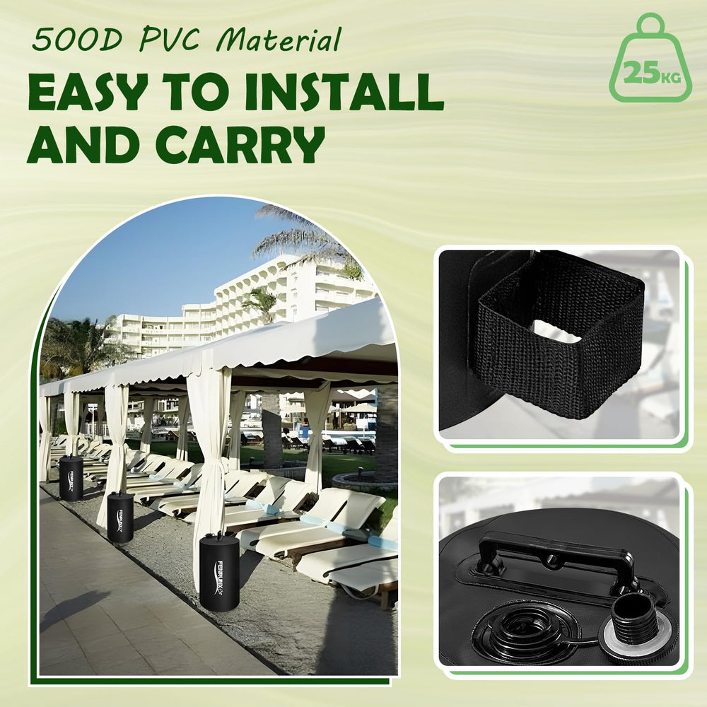 FENRUNXU hook-and-loop strap securing the weight bag to a canopy leg