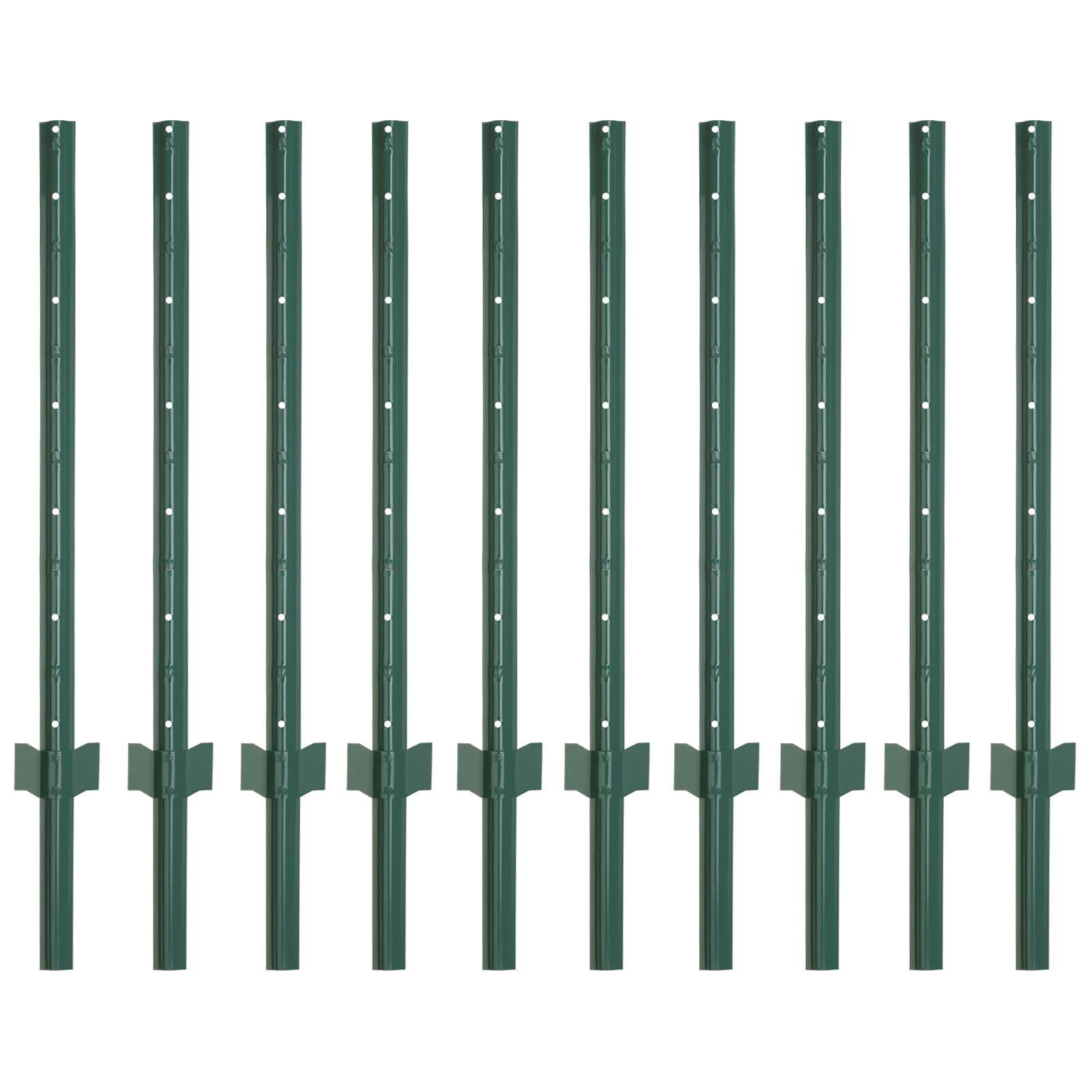 FENSMILE front view of ten 4ft green fence posts showing pack and finish, durable