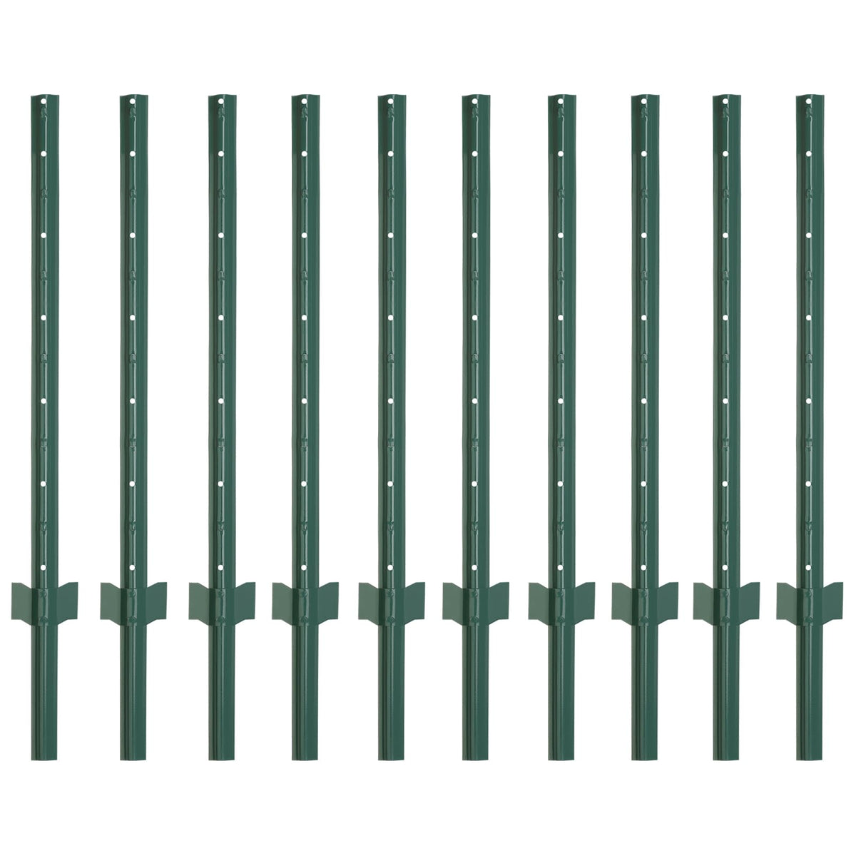 FENSMILE front view of ten 4ft green fence posts showing pack and finish, durable