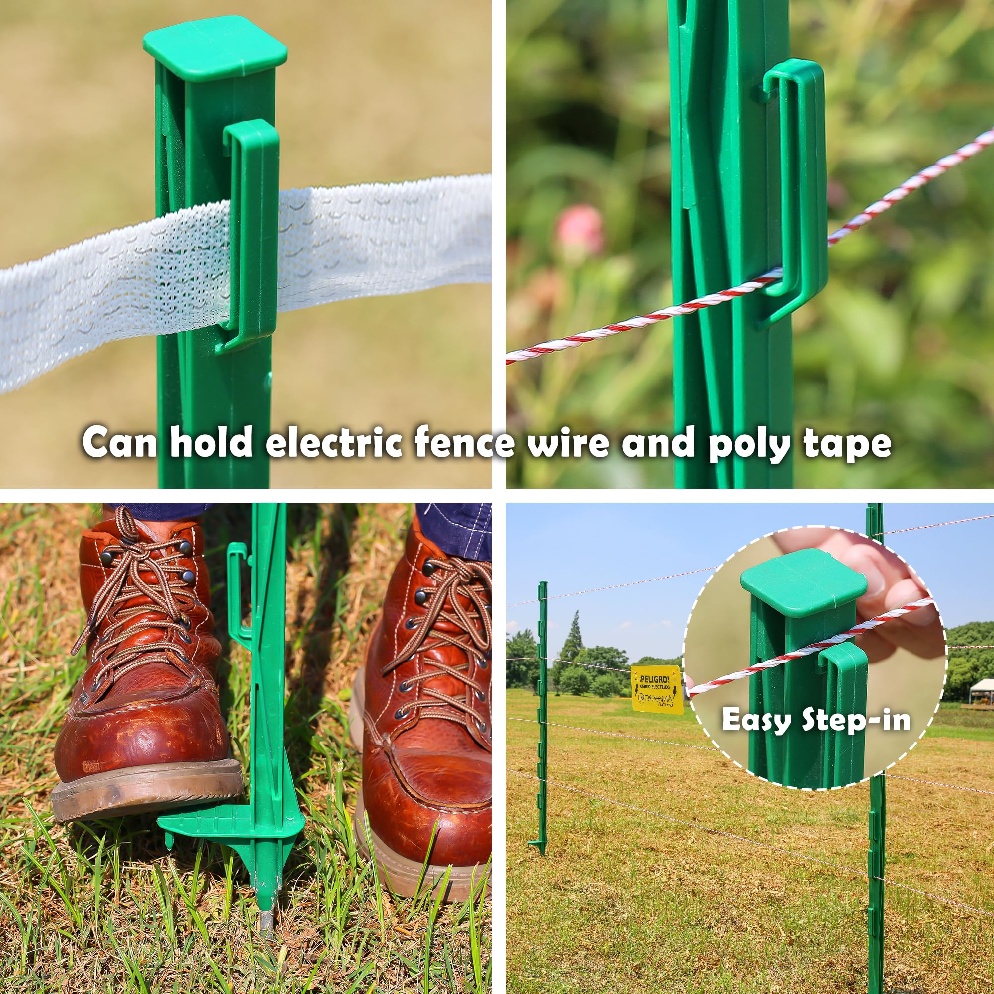 FENSMILE post in use with poly tape creating visible temporary fence line