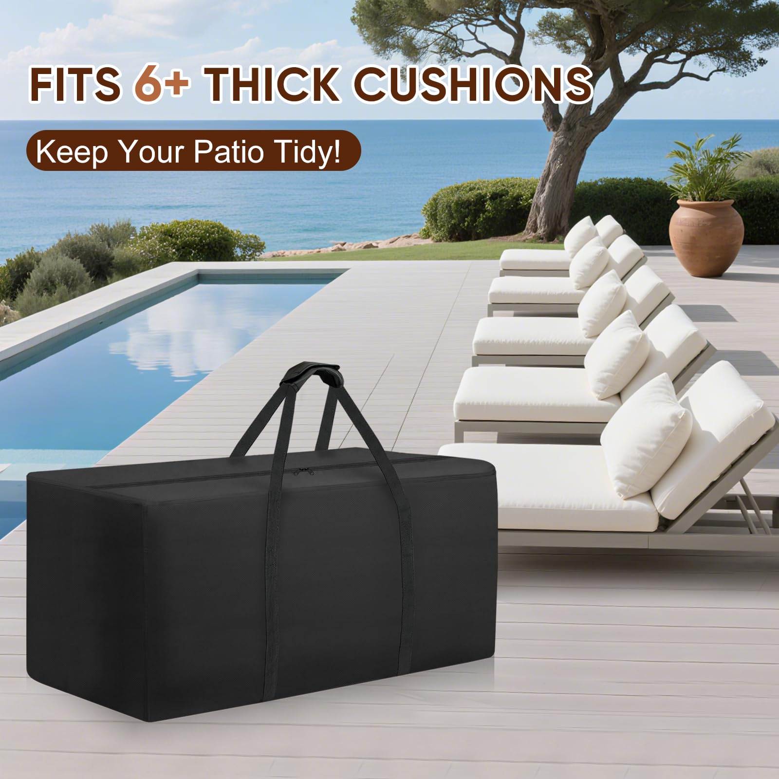 Fentiff in use on patio storing cushions to protect from weather