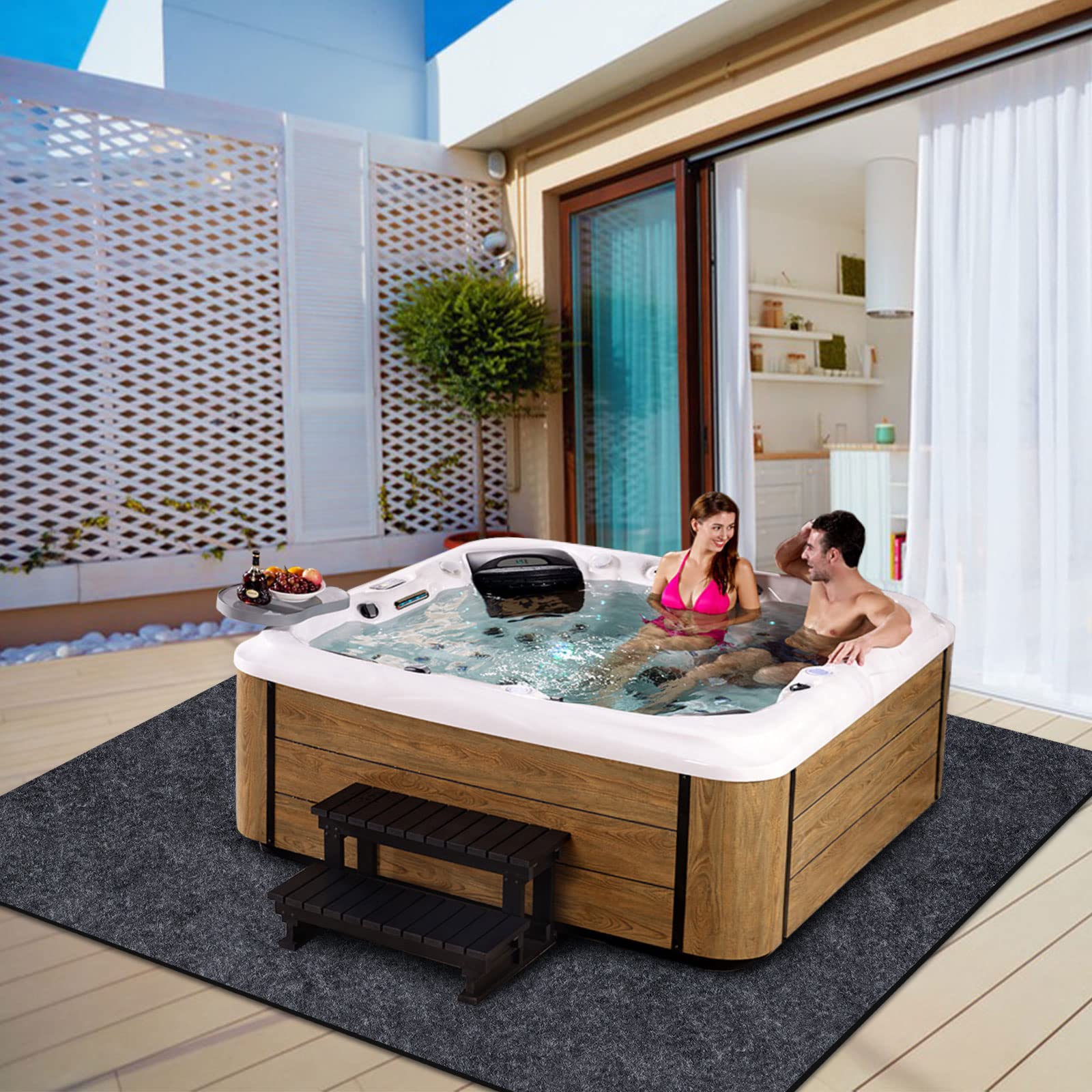 FENXAM mat trimmed to fit smaller pool for versatile use