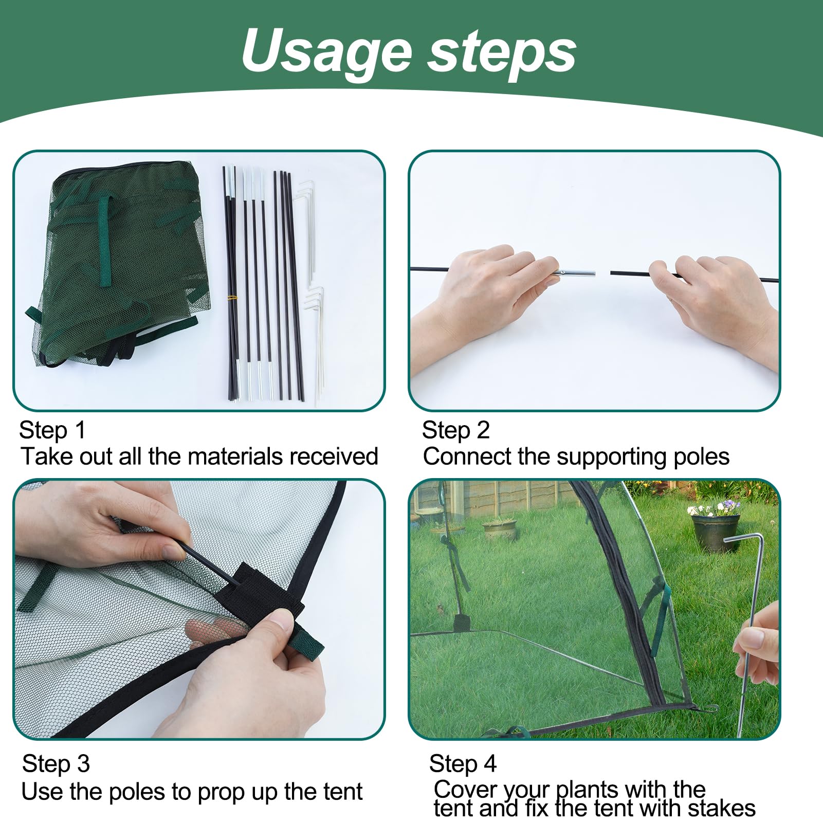 Feoang tent installed over vegetable bed protecting crops from birds and pests