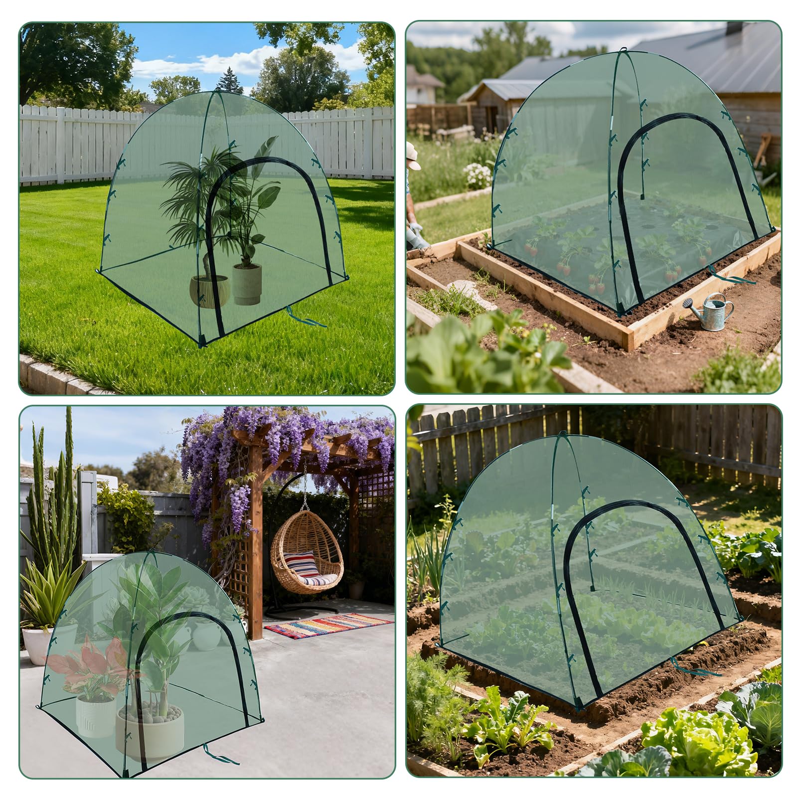 Feoang tent in garden setting protecting fruit plants and improving yield