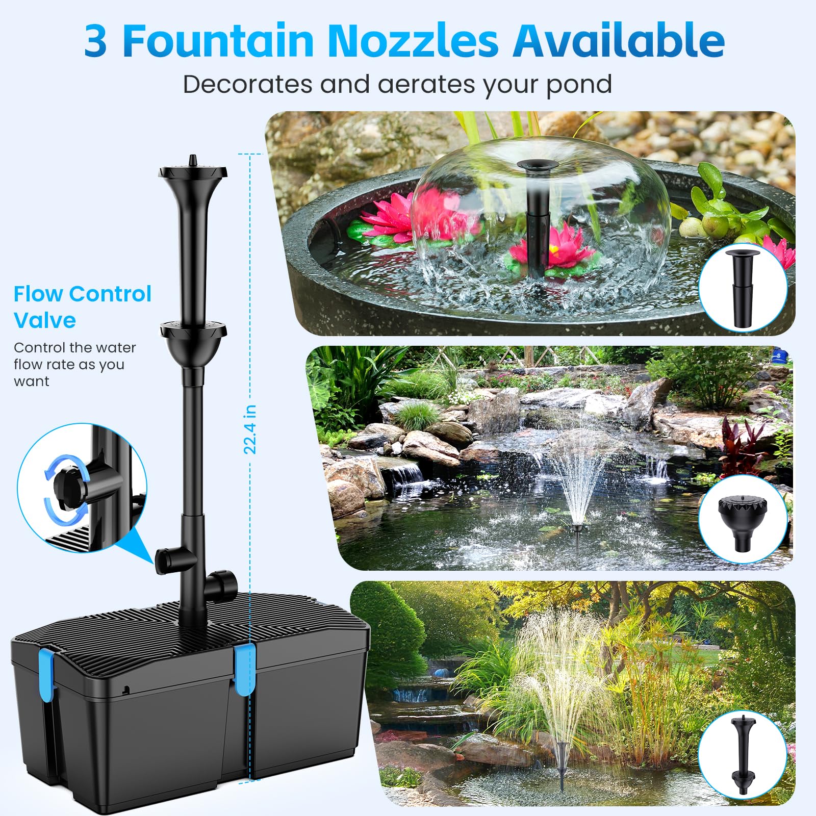 FEOXSHAL installed in backyard pond demonstrating clearer water and attractive fountain