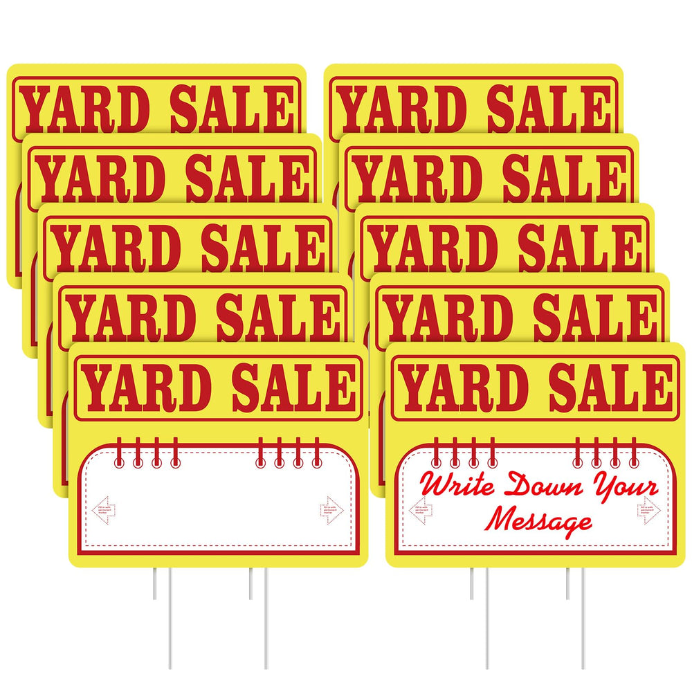 Ferraycle front view of yellow yard sale signs showing bold text and high visibility