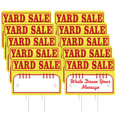 Ferraycle front view of yellow yard sale signs showing bold text and high visibility