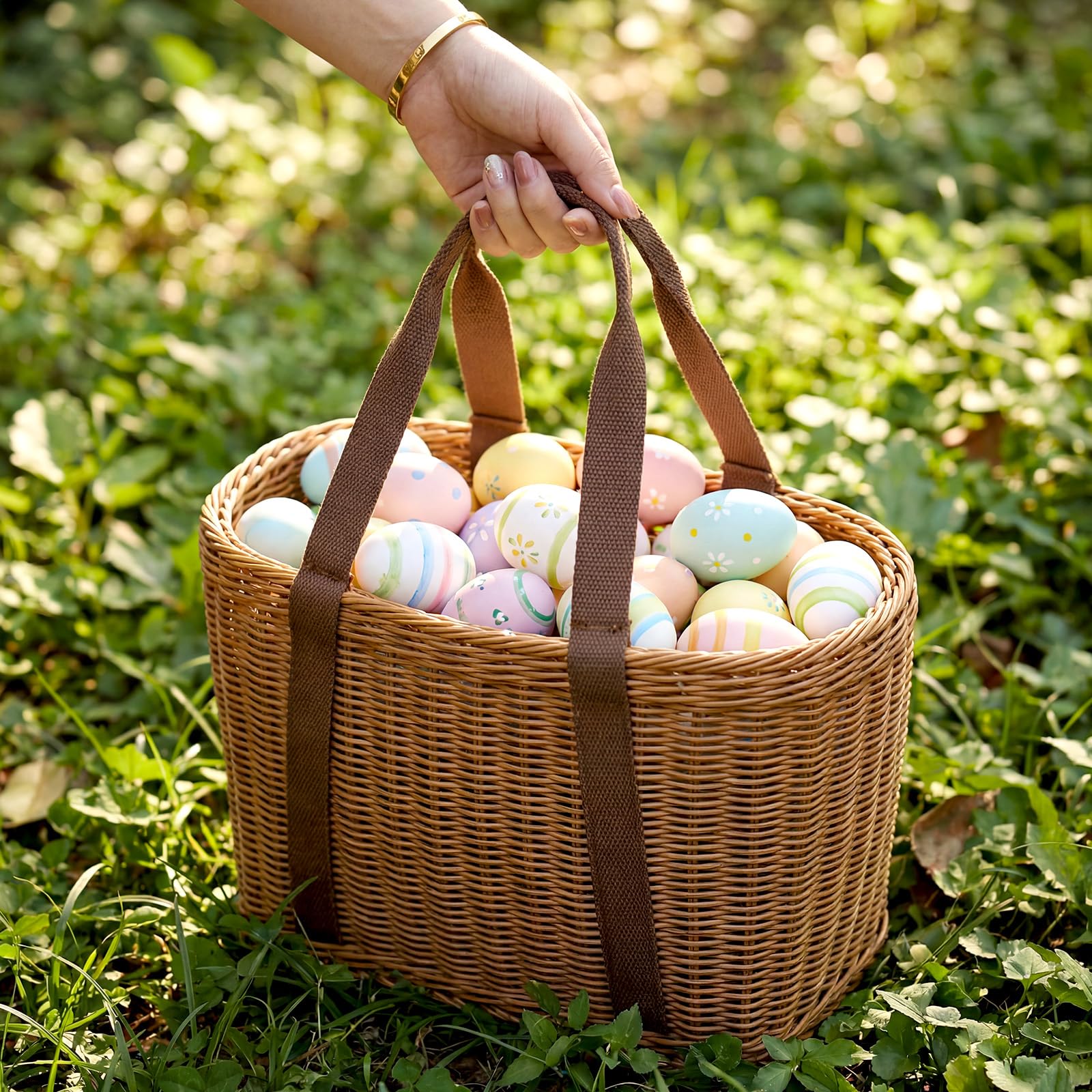 Ferrochef basket filled with colorful Easter eggs ideal for holiday hunts and displays