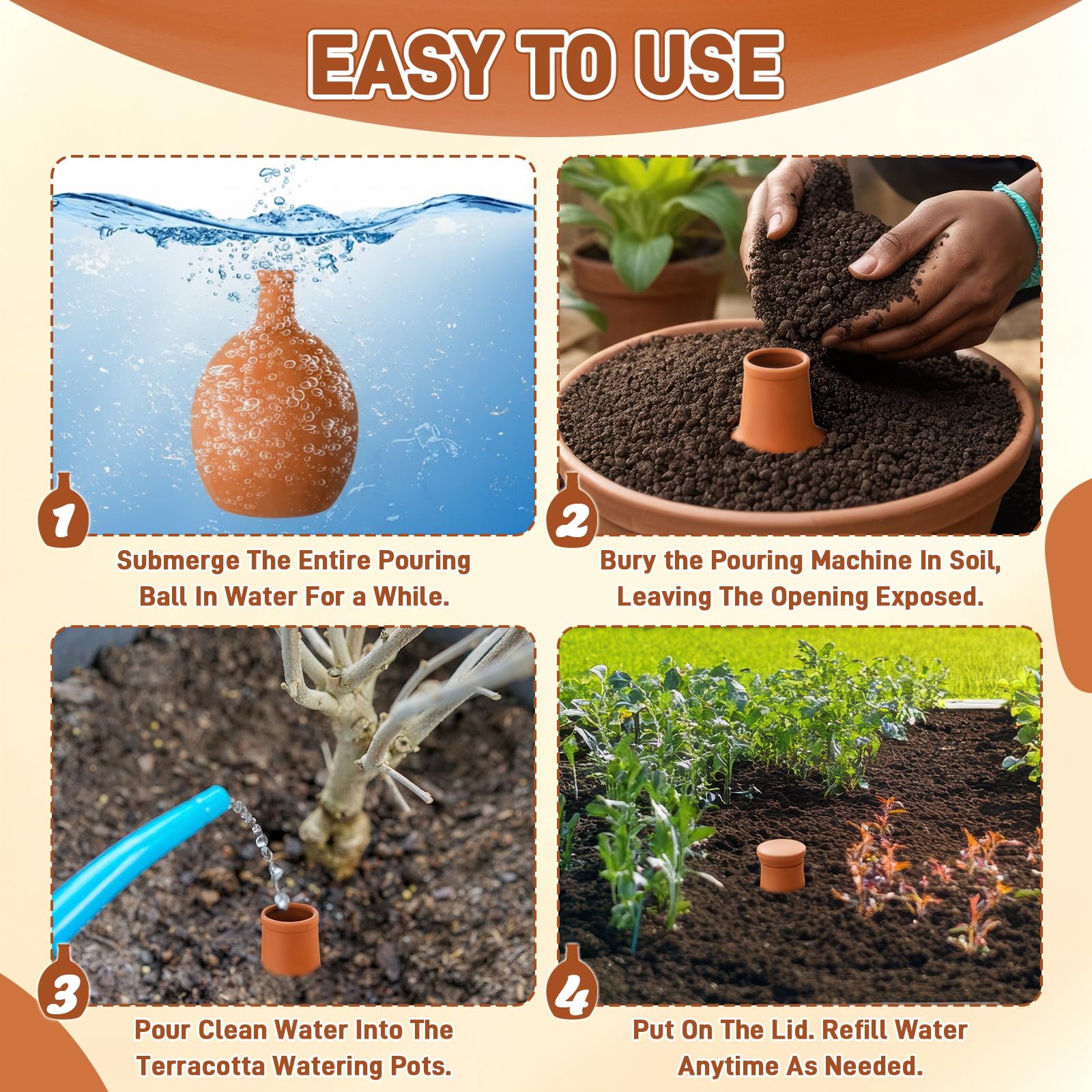 Ferrochef olla buried in potting soil delivering water to roots efficiently