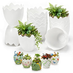 Ferrochef front view of six white dinosaur egg planters showing coordinated centerpiece benefit