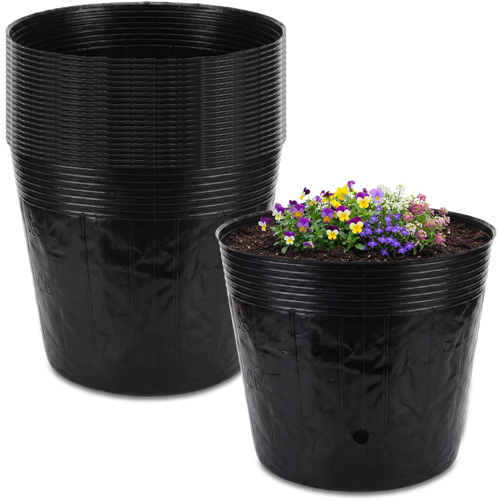 Ferrochef front view of 10 gallon black pot showing durable rim and shape for sturdy planting