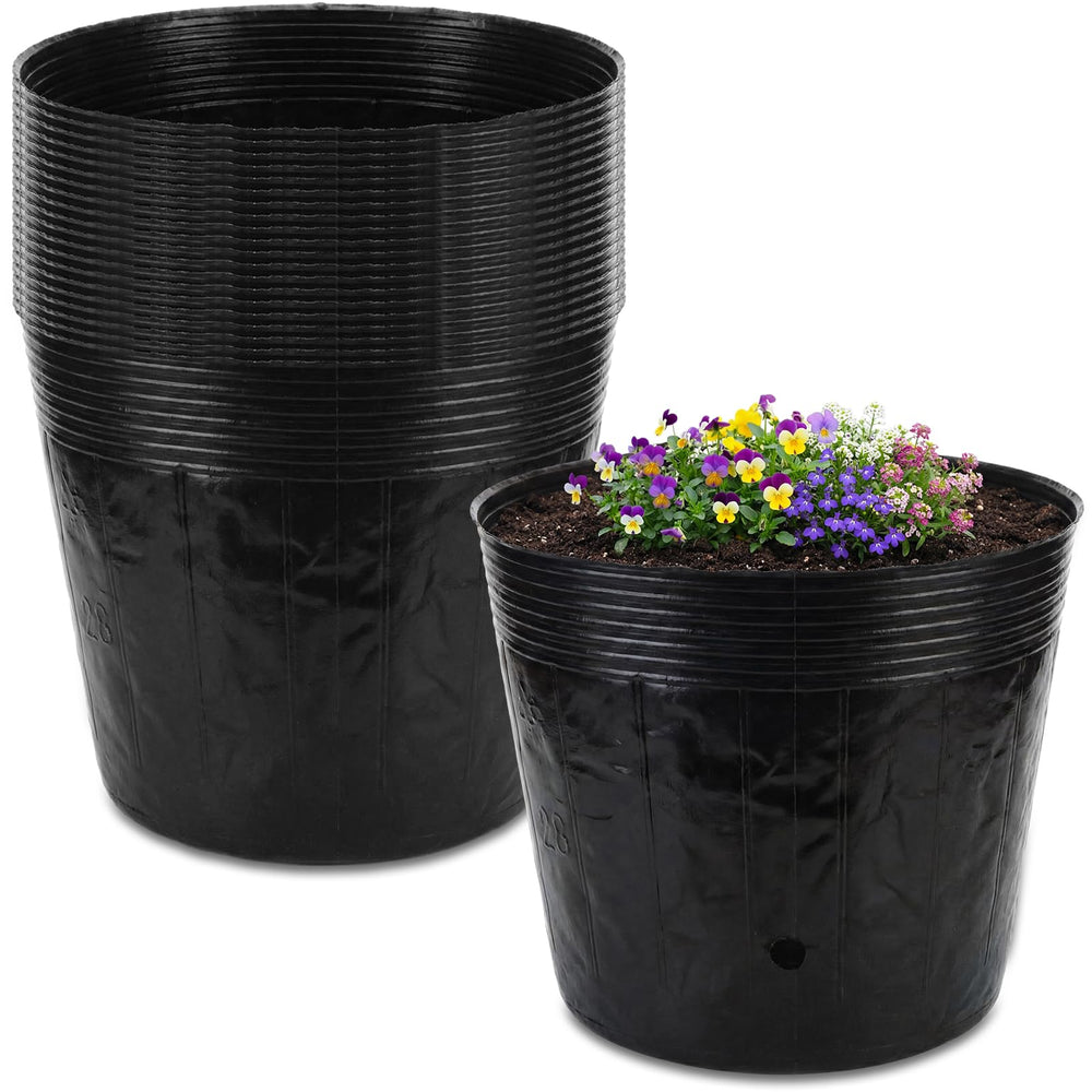 Ferrochef front view of 10 gallon black pot showing durable rim and shape for sturdy planting