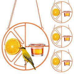 Ferrochef front view orange feeder showing bright color and metal frame benefit: attracts orioles