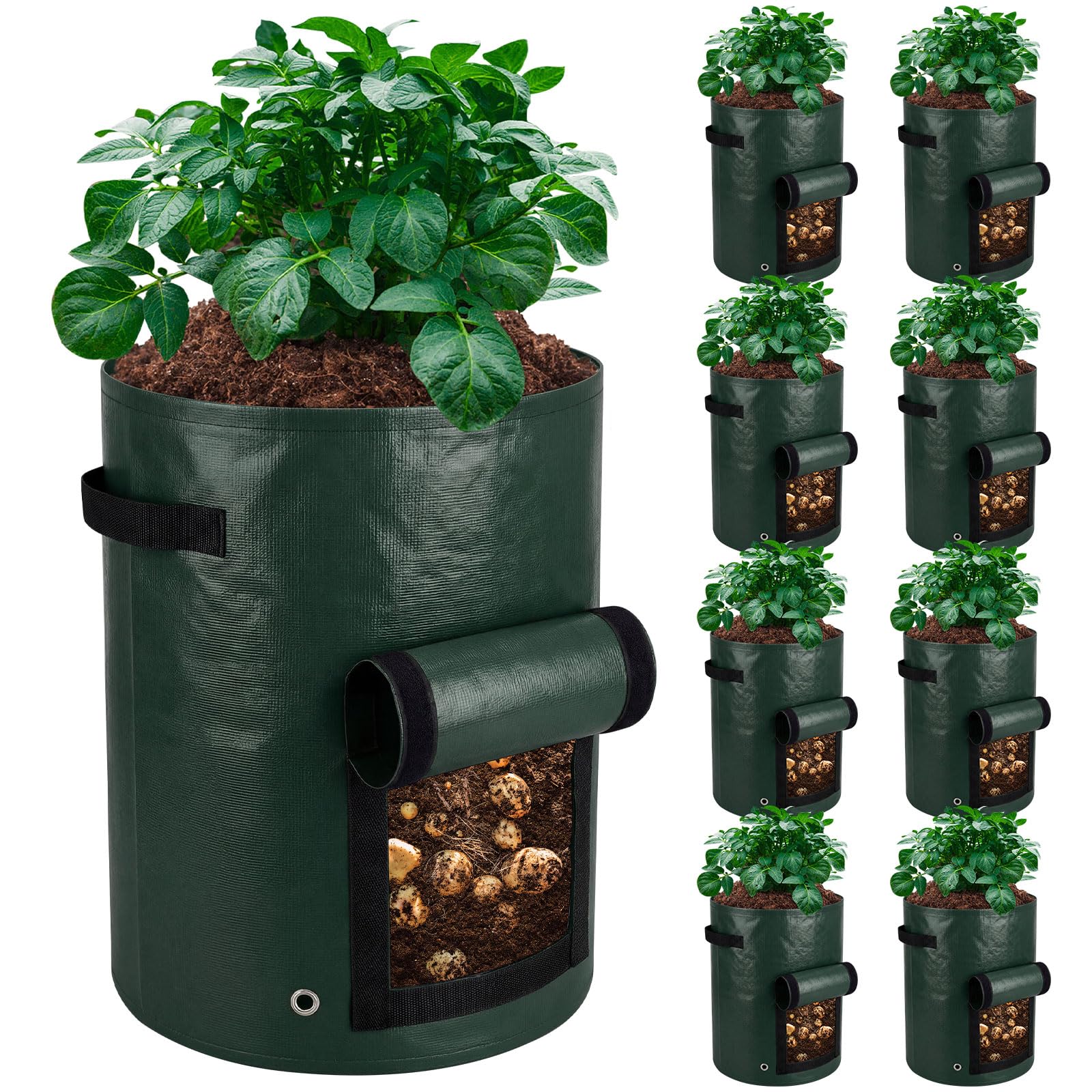 Ferrochef front view of eight green grow bags showing pack and capacity benefit