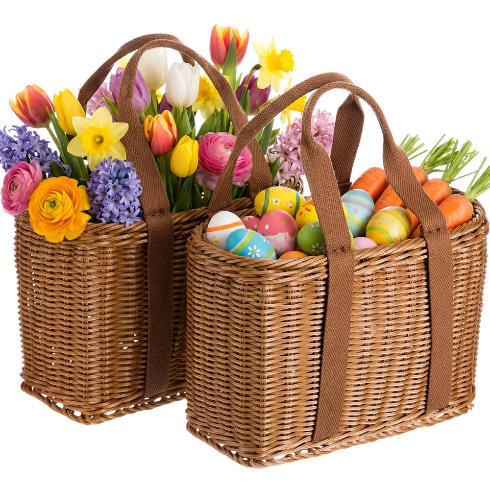 Ferrochef front view of two wicker baskets showing handles and natural finish for versatile storage